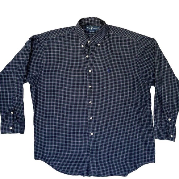 Ralph Lauren | 70s Button Down Dress Shirt | Blue & Green | Size: Large - Picture 1 of 7